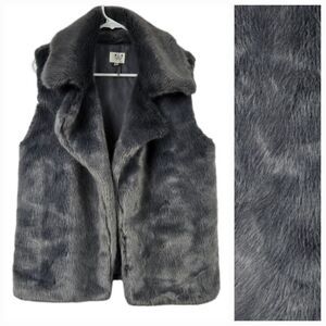 Six Crisp Days XS/S Gray Faux Fur Vest Anthropologie Shaggy Teddy Jacket Retro